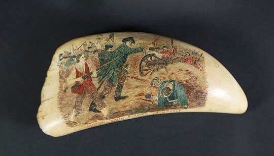Polychromed Scrimshaw Antique Sperm Whale Tooth