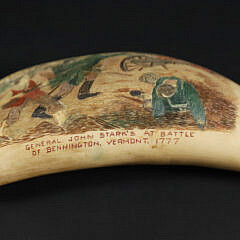 Polychromed Scrimshaw Antique Whale Tooth “General John Stark’s at Battle of Bennington, Vermont”