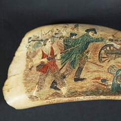 Polychromed Scrimshaw Antique Whale Tooth “General John Stark’s at Battle of Bennington, Vermont”