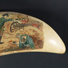 Polychromed Scrimshaw Antique Whale Tooth “General John Stark’s at Battle of Bennington, Vermont”