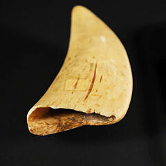 Polychromed Scrimshaw Antique Whale Tooth “General John Stark’s at Battle of Bennington, Vermont”