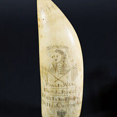 Scrimshaw Antique Whale Tooth Portrait of General George Washington with Crossed Flags