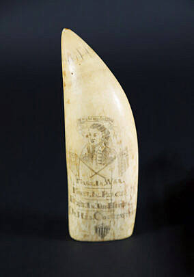 Scrimshaw Antique Whale Tooth Portrait of General George Washington with Crossed Flags