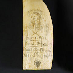 Scrimshaw Antique Whale Tooth Portrait of General George Washington with Crossed Flags