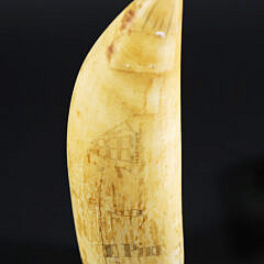 Scrimshaw Antique Whale Tooth Portrait of General George Washington with Crossed Flags