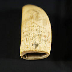 Scrimshaw Antique Whale Tooth Portrait of General George Washington with Crossed Flags
