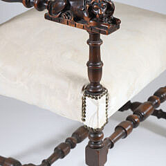 Carved English Upholstered Back and Seat Armchair with Full Reclining Lion Armrest