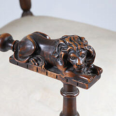 Carved English Upholstered Back and Seat Armchair with Full Reclining Lion Armrest