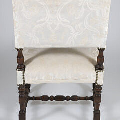 Carved English Upholstered Back and Seat Armchair with Full Reclining Lion Armrest