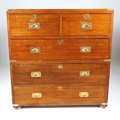 Two-Piece British Campaign Brass Bound Chest of Drawers