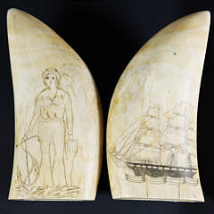 Pair of Scrimshaw Antique Whale Teeth