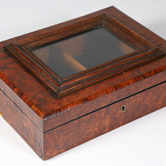 Antique Burlwood Lift Top Jewelry Box with Glass Top Window