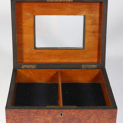 Antique Burlwood Lift Top Jewelry Box with Glass Top Window