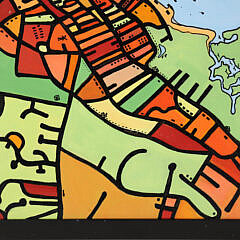 Jan Purdy Metcalf Oil on Board “Folk Art Nantucket Aerial Street View Map of Downtown”