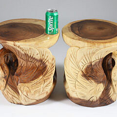 Pair of Carved Teak Wood Swan Garden Stools