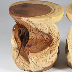 Pair of Carved Teak Wood Swan Garden Stools