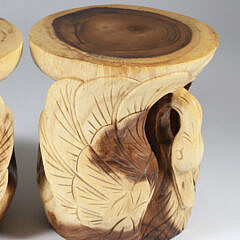 Pair of Carved Teak Wood Swan Garden Stools