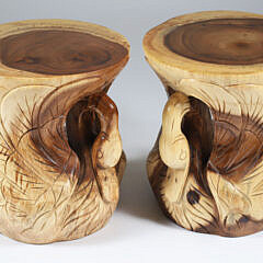 Pair of Carved Teak Wood Swan Garden Stools