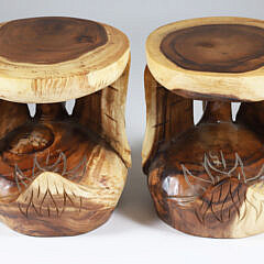 Pair of Carved Teak Wood Swan Garden Stools