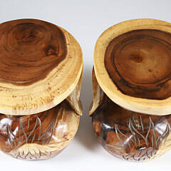 Pair of Carved Teak Wood Swan Garden Stools