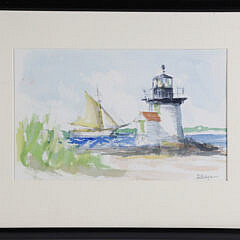 David Lazarus Watercolor on Paper, "Sailboat Rounding Brant Point"