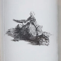 David Lazarus Black and White Etching of a Boy and His Dragon
