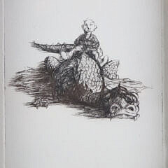 David Lazarus Black and White Etching of a Boy and His Dragon