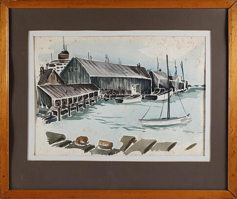 Attributed to Andrew Shunney Watercolor on Paper of Easy Street Basin, Nantucket