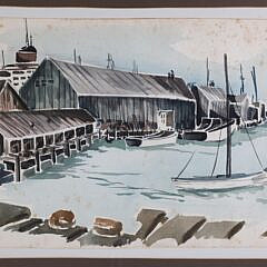 Attributed to Andrew Shunney Watercolor on Paper “Easy Street Basin, Nantucket”