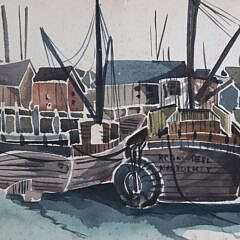Attributed to Andrew Shunney Watercolor on Paper, “Nantucket Wharf”