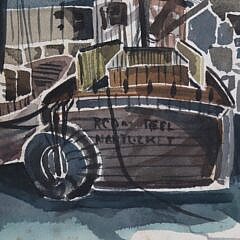 Attributed to Andrew Shunney Watercolor on Paper, “Nantucket Wharf”