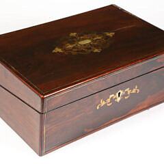 19th Century Mahogany Lap Desk with Mother of Pearl Abalone and Brass Inlays