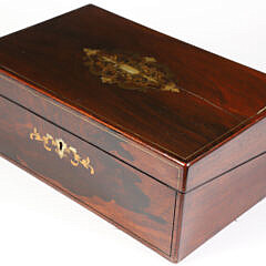 19th Century Mahogany Lap Desk with Mother of Pearl Abalone and Brass Inlays