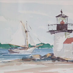 David Lazarus Watercolor on Paper “Sailboat Rounding Brant Point, Nantucket”
