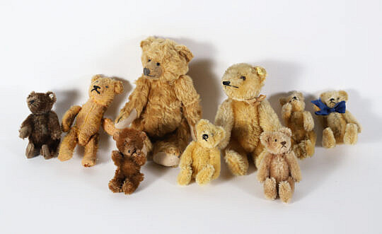 Collection of 9 Antique Miniature Articulated Bears