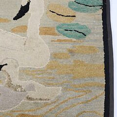 Vintage Swan Cygnets Hooked Rug