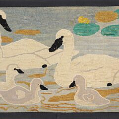 Vintage Swan Cygnets Hooked Rug