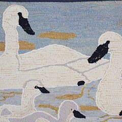 Vintage Swan Cygnets Hooked Rug