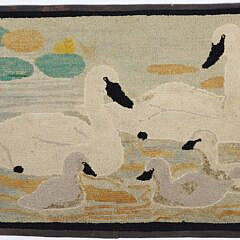 Vintage Swan Cygnets Hooked Rug