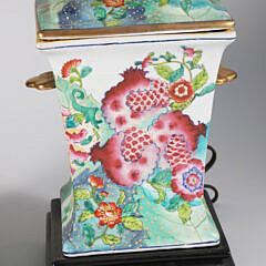Pair of Square Pomegranate Pattern Bough Pot Porcelain Lamps