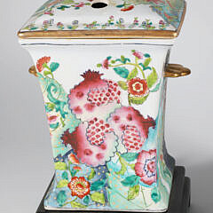 Pair of Square Pomegranate Pattern Bough Pot Porcelain Lamps