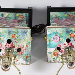 Pair of Square Pomegranate Pattern Bough Pot Porcelain Lamps