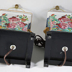 Pair of Square Pomegranate Pattern Bough Pot Porcelain Lamps