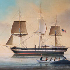 Vintage Oil on Panel “American Whalers and the Catch”