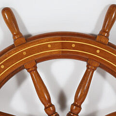 Mahogany and Brass Ship’s Wheel with Circle Inlays