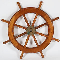 Mahogany and Brass Ship’s Wheel with Circle Inlays