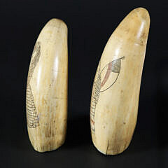 Two Scrimshaw Whale Teeth, 19th Century