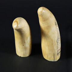 Two Scrimshaw Whale Teeth, 19th Century