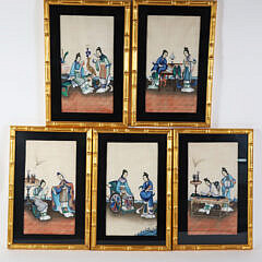 Group of Five Chinese Export Watercolors on Pith Paper