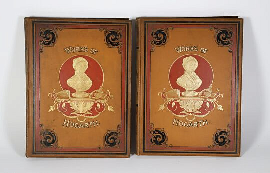 Two Tooled Leather Volumes "Works Of Hogarth"